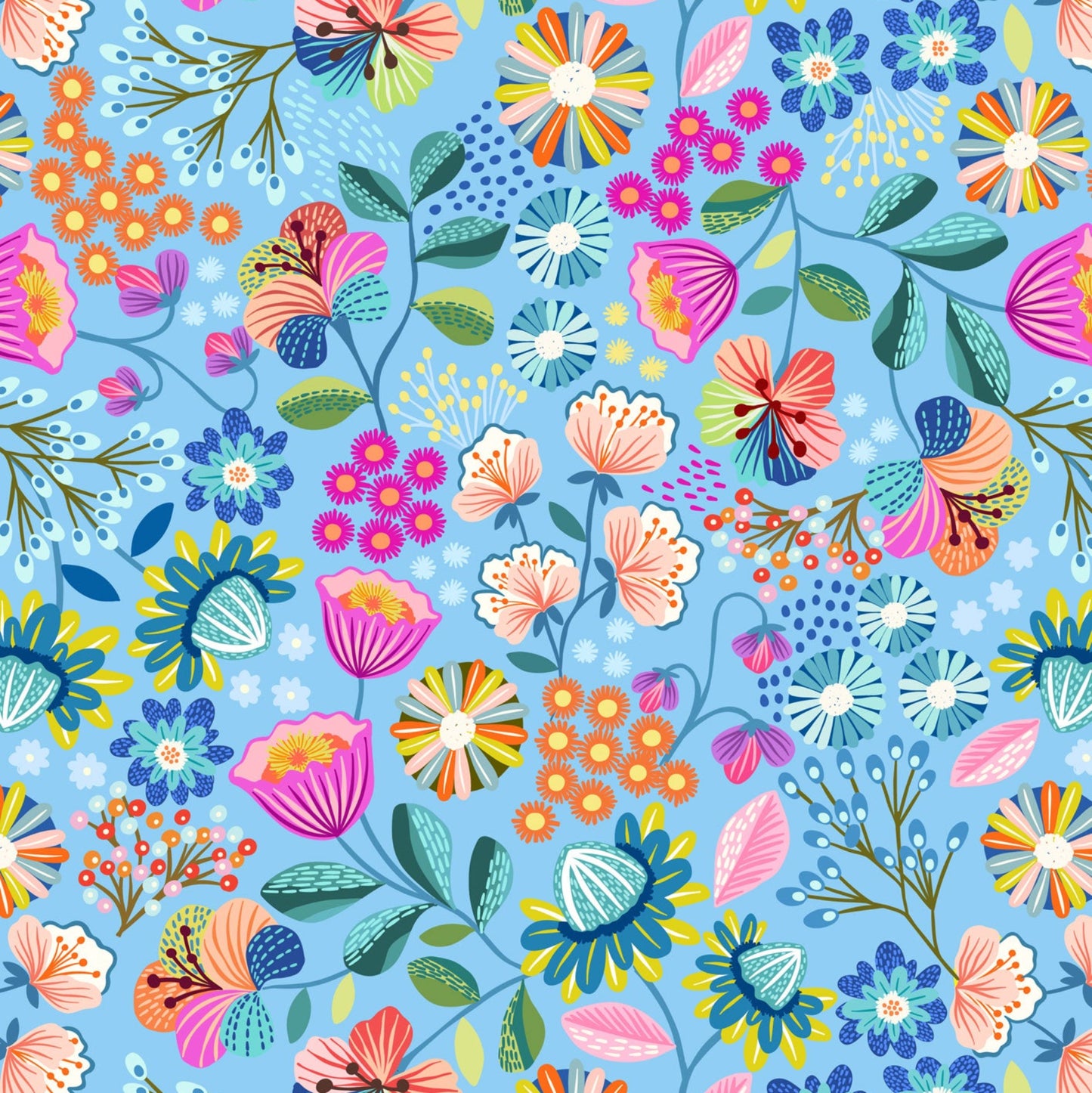 Lewis & Irene Creative Landscapes Collection - Flowers on Blue