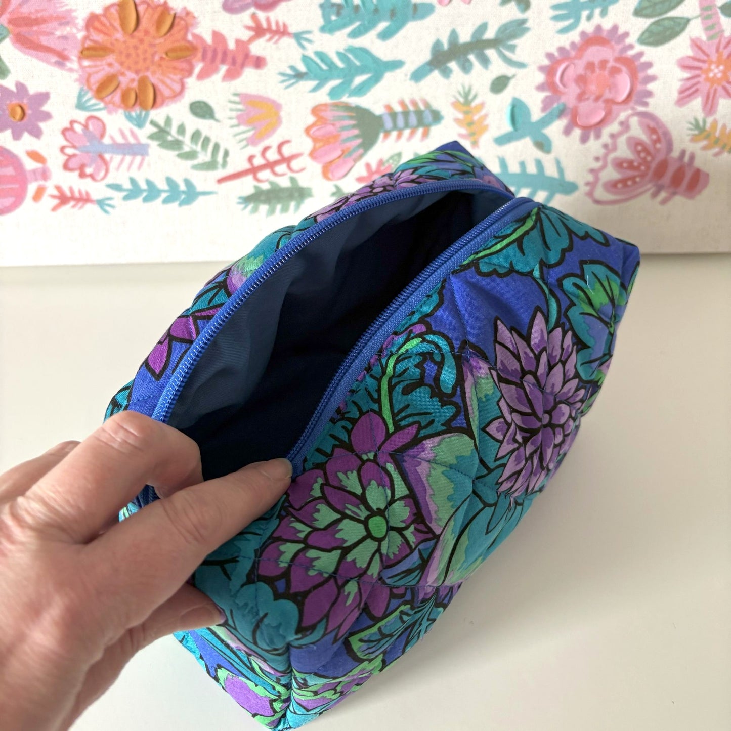 Floral Cloisonne Blue Makeup Bag