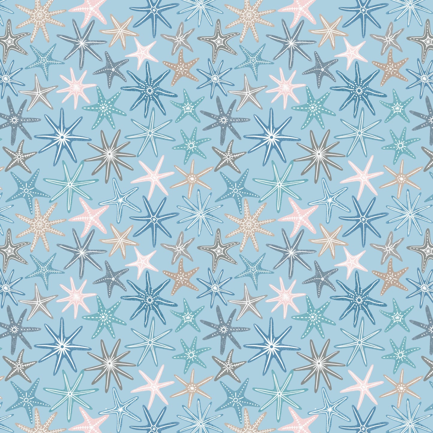 Lewis & Irene Ocean Pearls Collection - Multi Starfish On Sunny Blue With Pearl