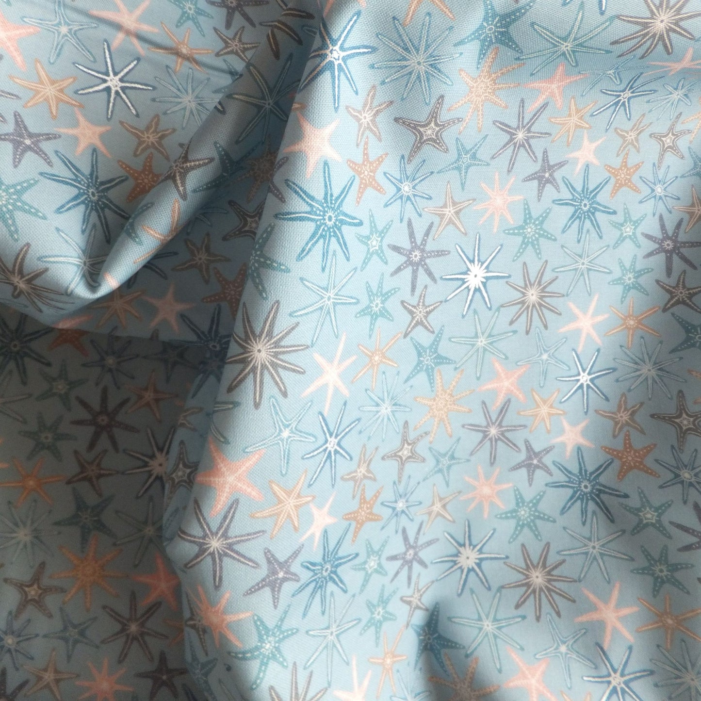 Lewis & Irene Ocean Pearls Collection - Multi Starfish On Sunny Blue With Pearl