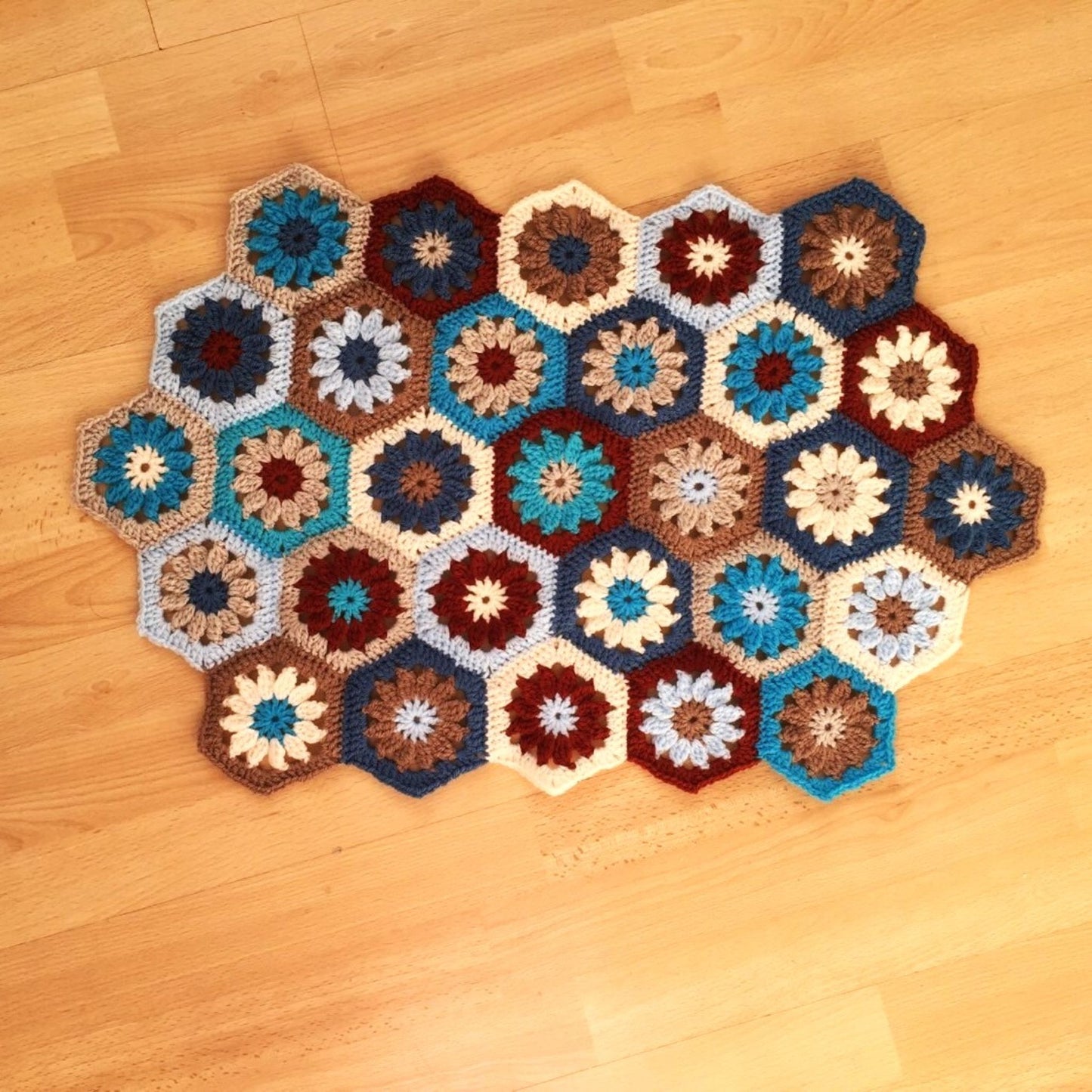 Crochet Bath Mat - Hexi Design - Blue/Brown