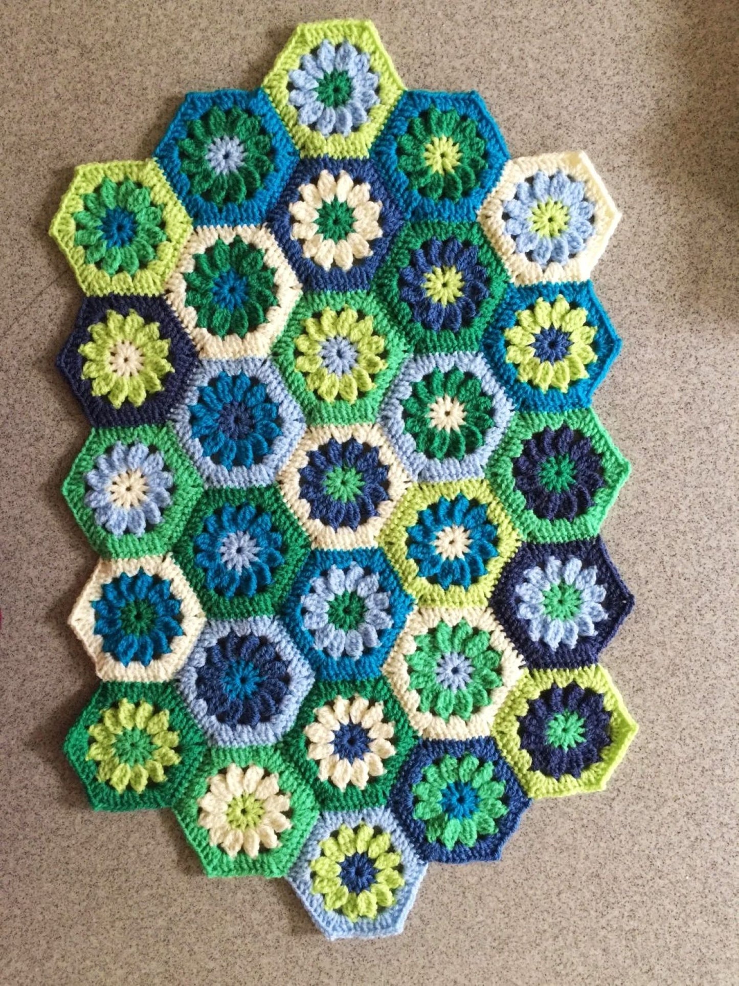 Crochet Bath Mat - Hexi Design - Blue/Green