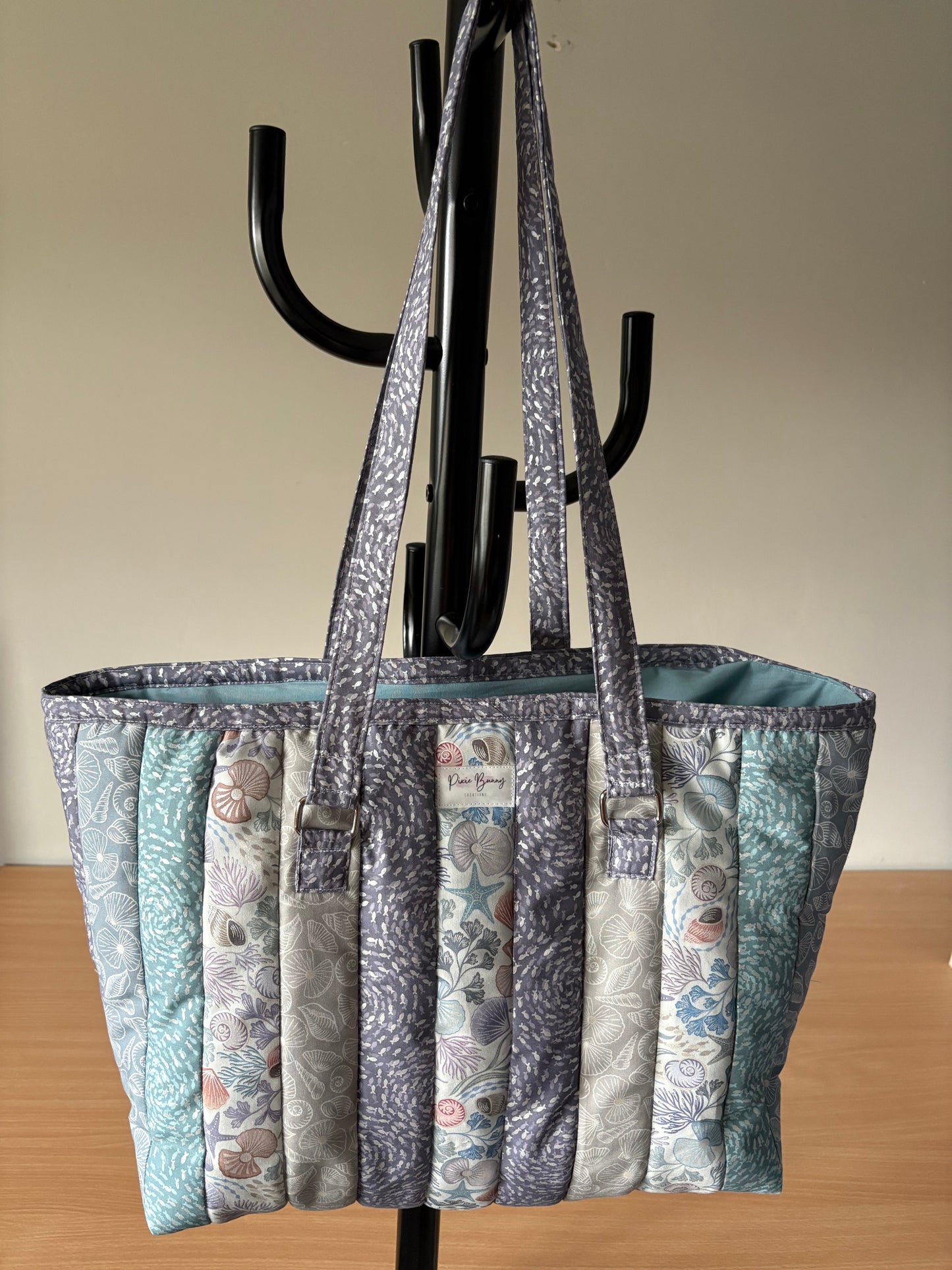 Shells & Pearls - Large Quilted Tote Bag - Beach Bag
