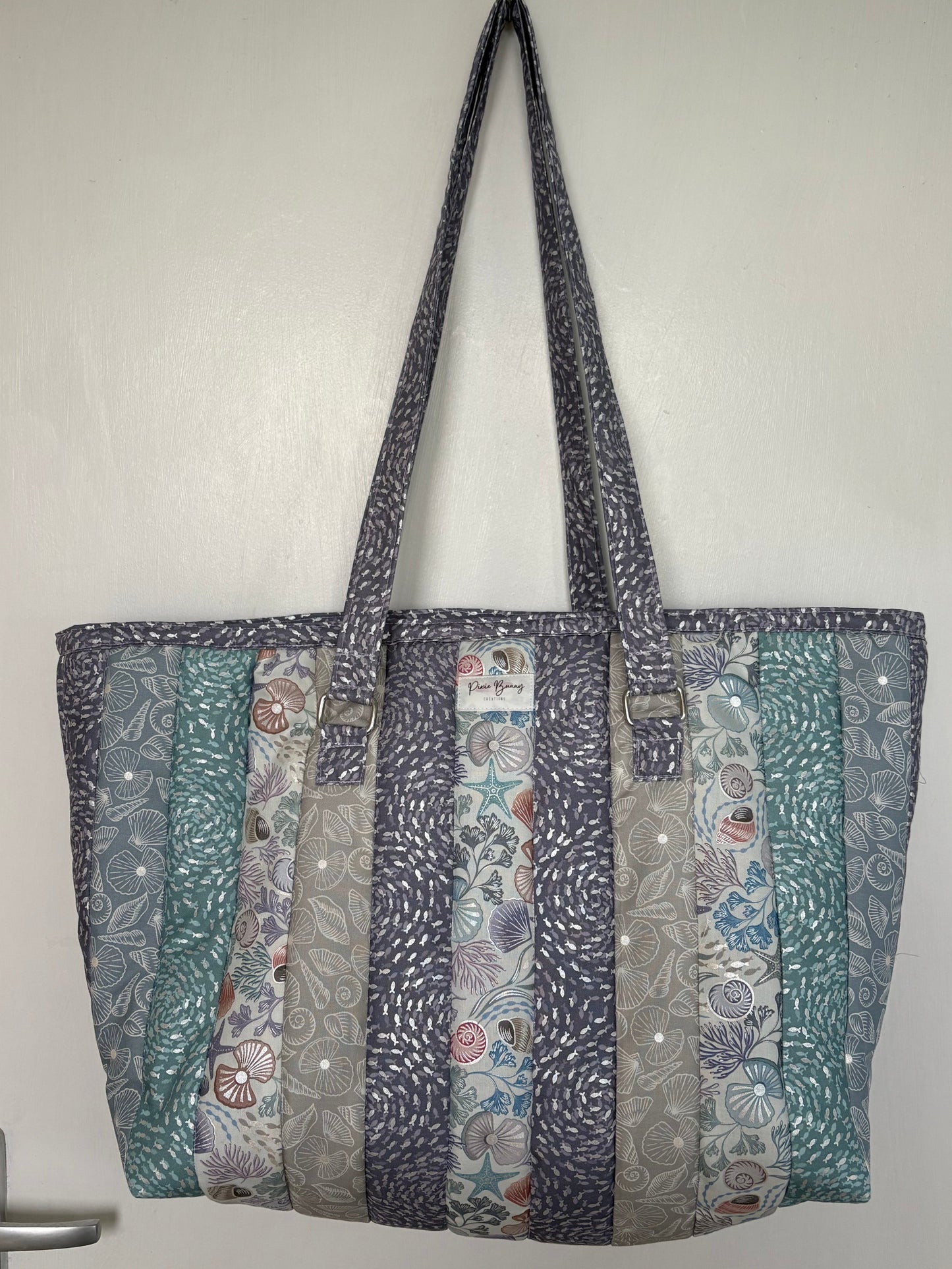 Shells & Pearls - Large Quilted Tote Bag - Beach Bag