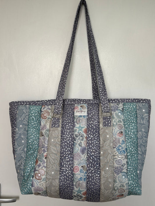 Shells & Pearls - Large Quilted Tote Bag - Beach Bag