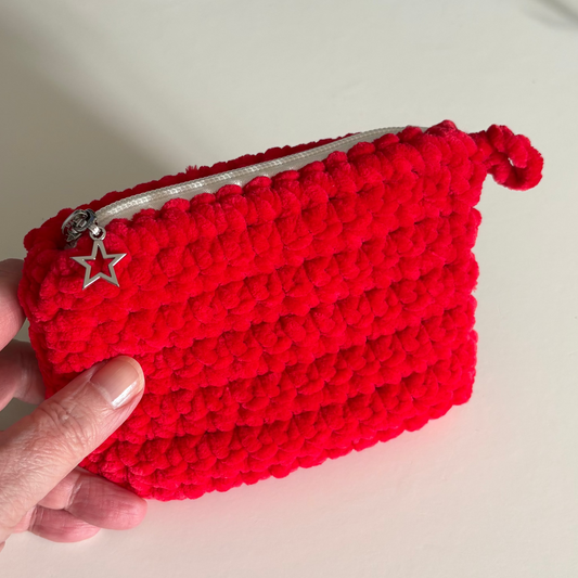 Bright Red Chenille Keychain Wallet