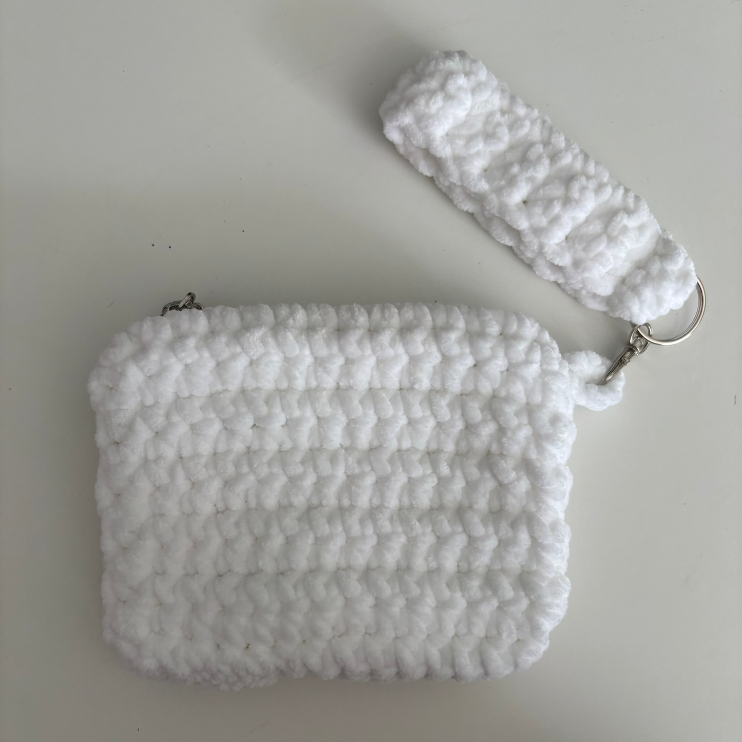 White Chenille Keychain Wallet
