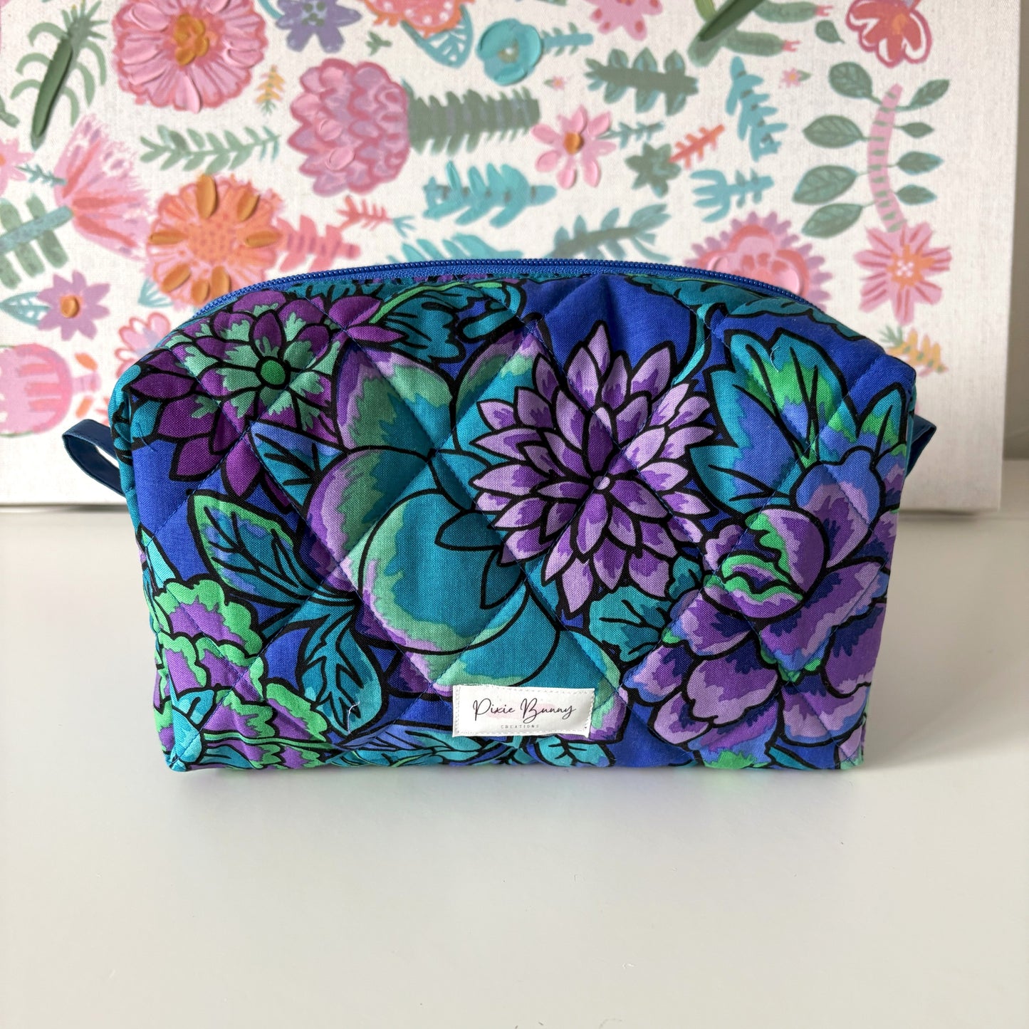 Floral Cloisonne Blue Makeup Bag