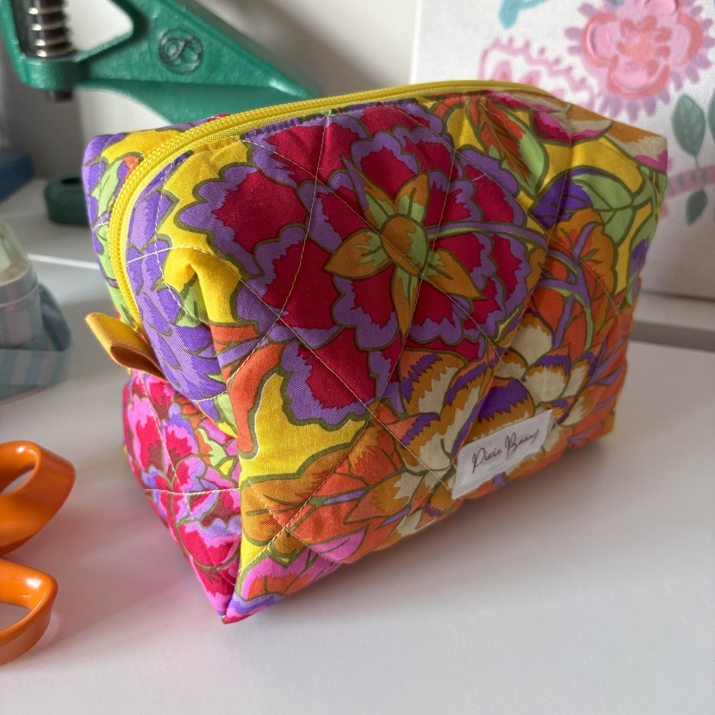 Floral Cloisonne Yellow Makeup Bag