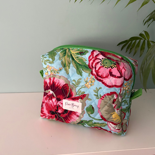 Dorothy's Rose Garden Sky Blue Makeup Bag