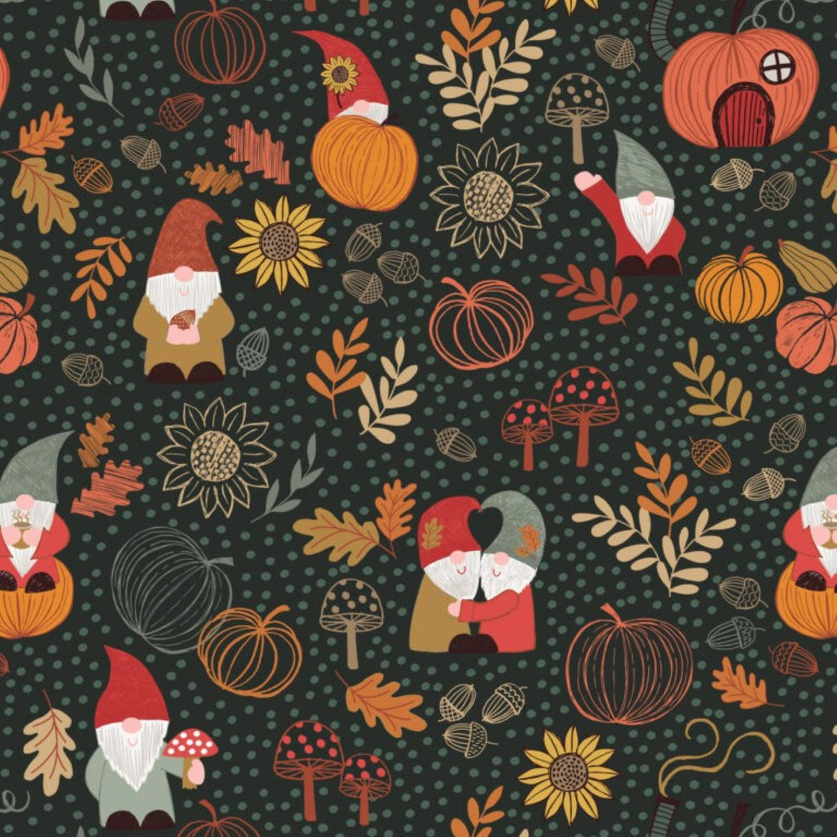 Snuggle Up Collection by Lewis & Irene - Autumn Gnomes On Dark