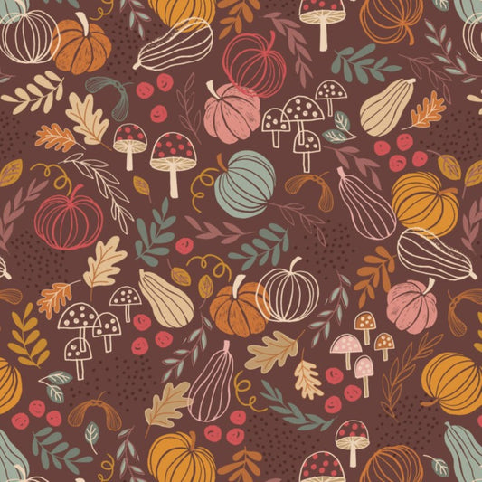 Snuggle Up Collection by Lewis & Irene - Pumpkins on Chocolate