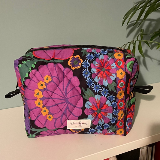 Flower Border Purple Makeup Bag