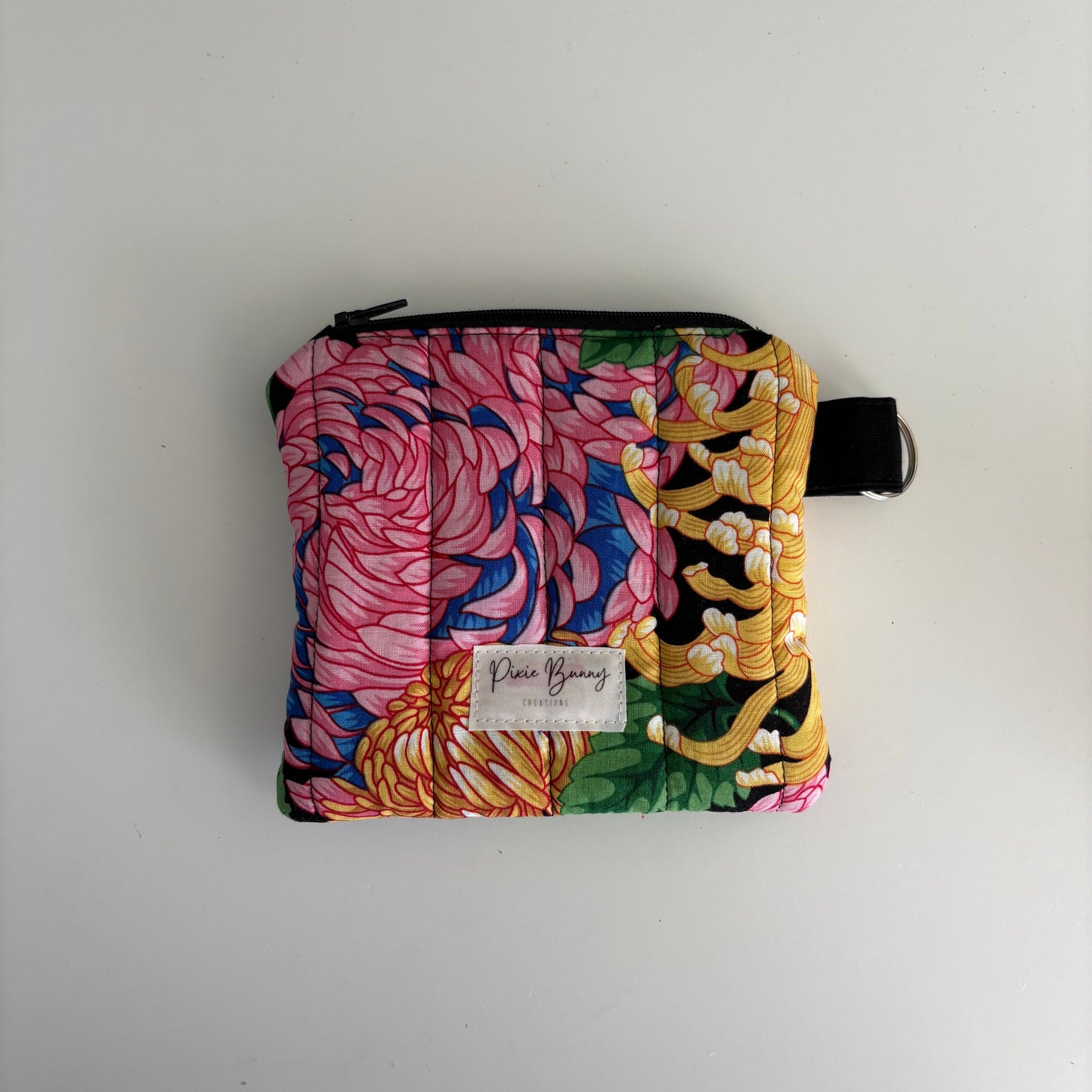 Japanese Chrysanthemum Black Multi Keychain Wallet