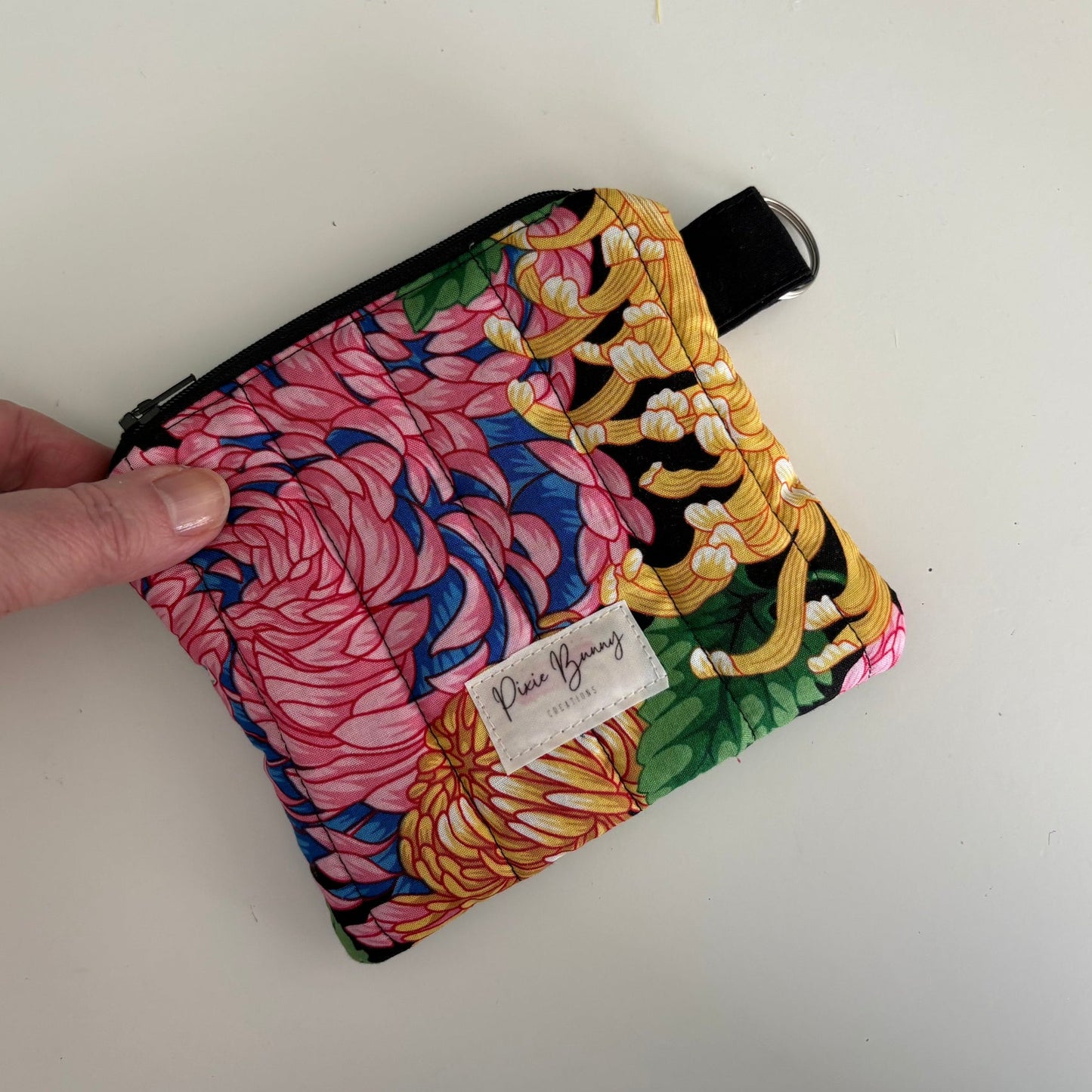 Japanese Chrysanthemum Black Multi Keychain Wallet