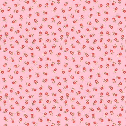 Boho Blooms Collection by Lewis & Irene   - Little Daisies Red on Pink