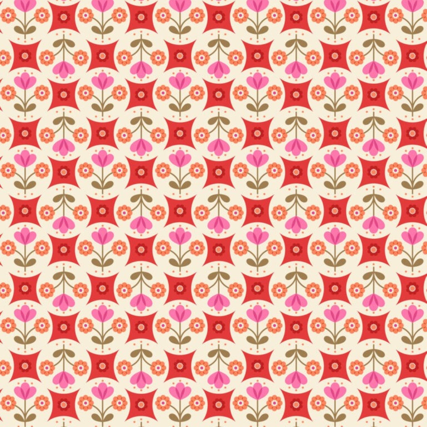 Boho Blooms Collection by Lewis & Irene   - Red Flower Circles