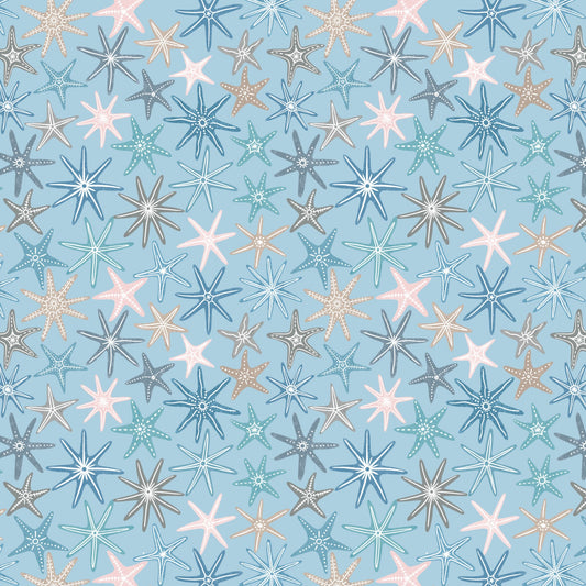 Lewis & Irene Ocean Pearls Collection - Multi Starfish On Sunny Blue With Pearl