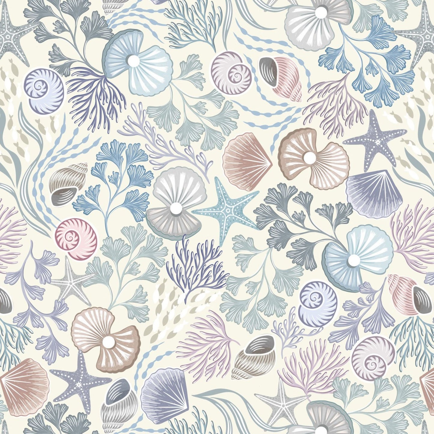 Ocean Pearls Collection by Lewis & Irene - Shells & Pearls On Cream With Pearl