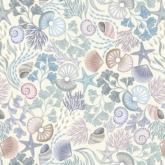 Ocean Pearls Collection by Lewis & Irene - Shells & Pearls On Cream With Pearl