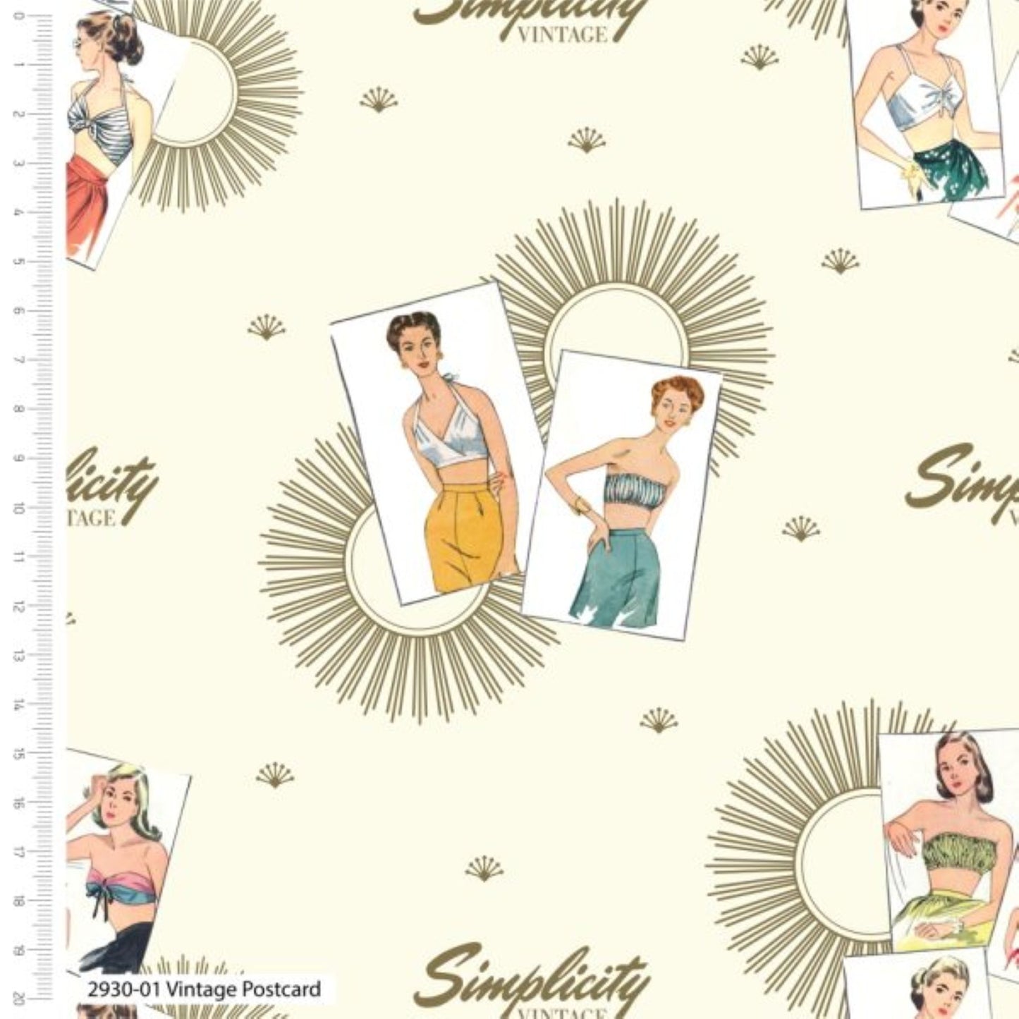 At The Beach  – Simplicity Vintage Postcard - Fat Quarters