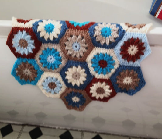 Crochet Bath Mat - Hexi Design - Blue/Brown