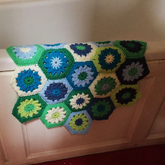 Crochet Bath Mat - Hexi Design - Blue/Green